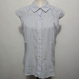 Talbots Women's Size 10 Blue Striped Button Up Sleeveless Blouse Preppy Coastal
